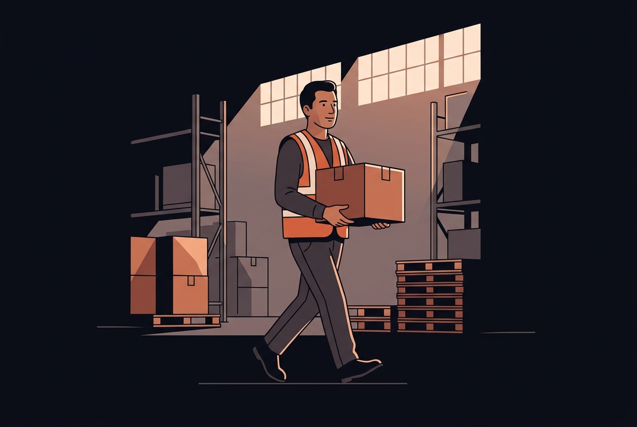 Miguel back at work with a small smile, glancing at phone